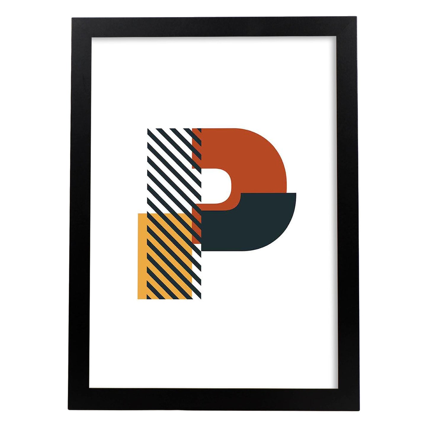 Poster de letra P. Lámina estilo Geometria con imágenes del alfabeto.-Artwork-Nacnic-A3-Marco Negro-Nacnic Estudio SL