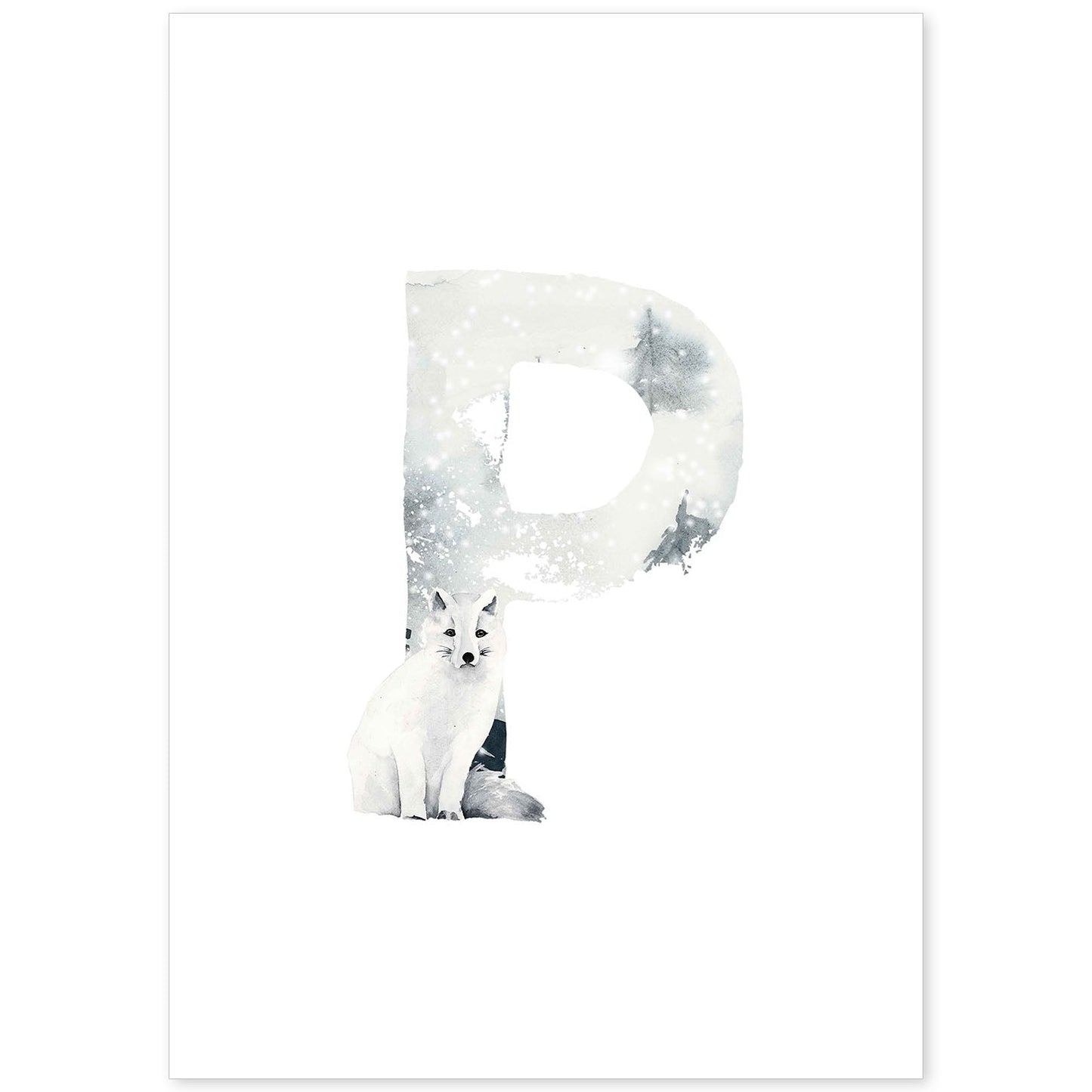 Poster de letra P. Lámina estilo Invierno con imágenes del alfabeto.-Artwork-Nacnic-A4-Sin marco-Nacnic Estudio SL