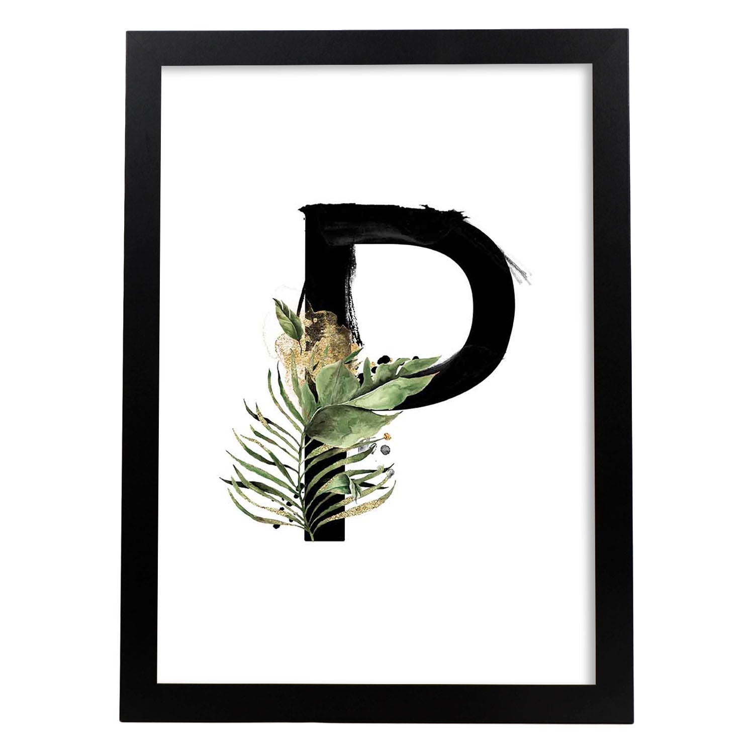Poster de letra P. Lámina estilo Jungla Negra con imágenes del alfabeto.-Artwork-Nacnic-A3-Marco Negro-Nacnic Estudio SL