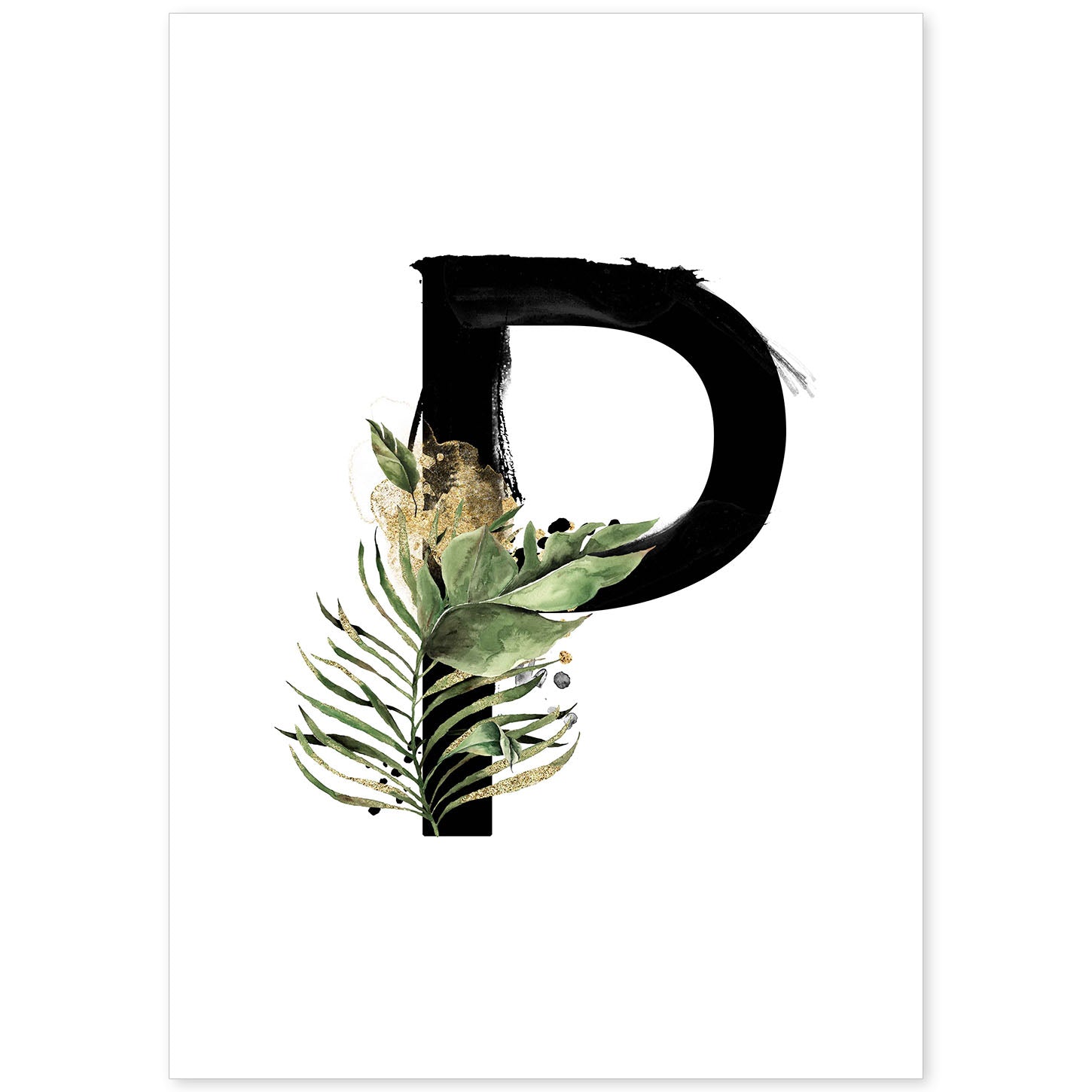 Poster de letra P. Lámina estilo Jungla Negra con imágenes del alfabeto.-Artwork-Nacnic-A4-Sin marco-Nacnic Estudio SL