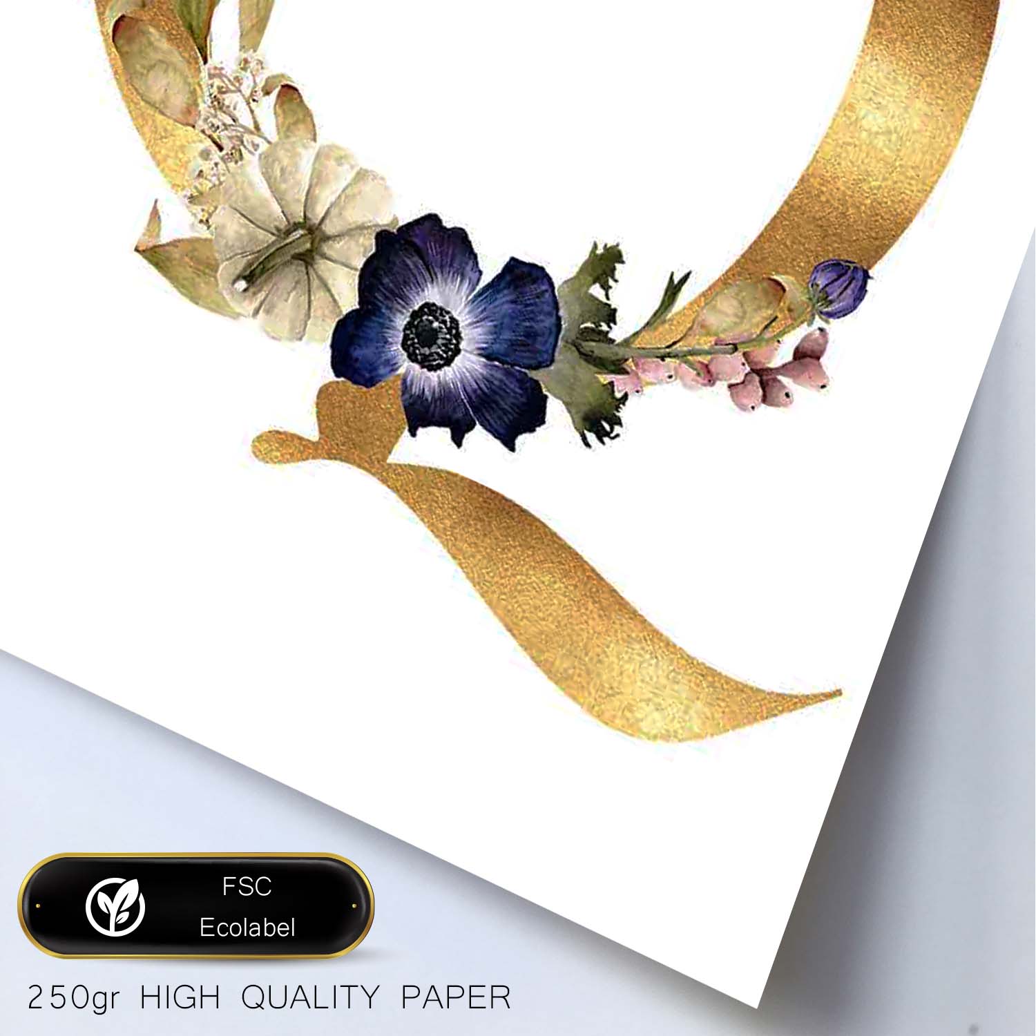 Poster de letra Q. Lámina estilo Dorado Floral con imágenes del alfabeto.-Artwork-Nacnic-Nacnic Estudio SL