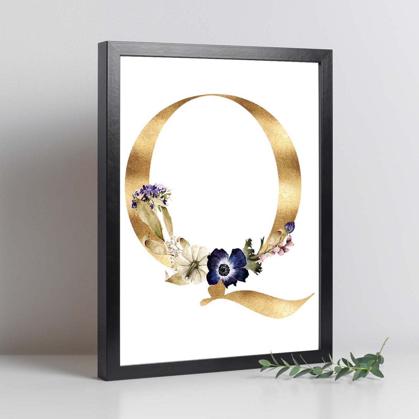 Poster de letra Q. Lámina estilo Dorado Floral con imágenes del alfabeto.-Artwork-Nacnic-Nacnic Estudio SL