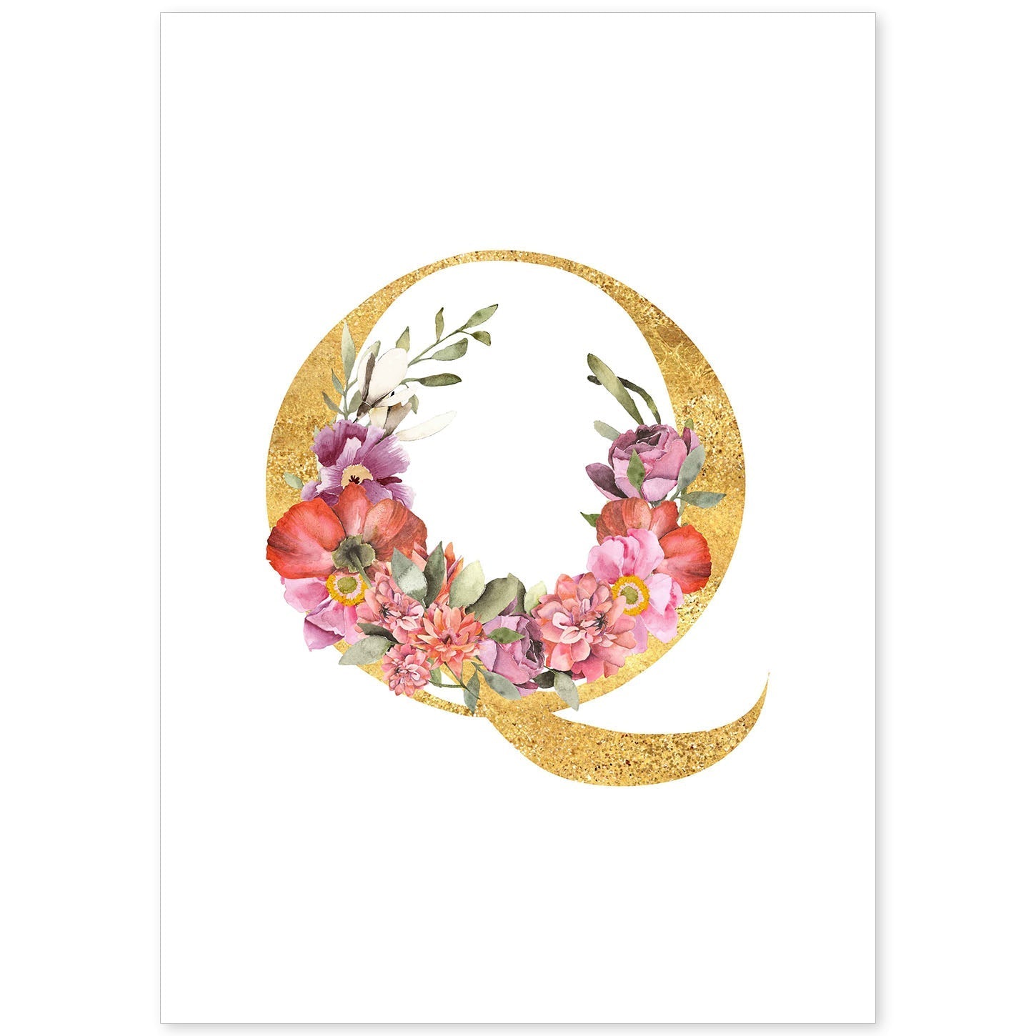 Poster de letra Q. Lámina estilo Dorado Rosa con imágenes del alfabeto.-Artwork-Nacnic-A4-Sin marco-Nacnic Estudio SL