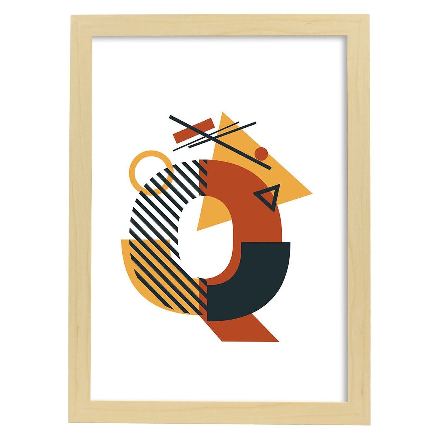 Poster de letra Q. Lámina estilo Geometria con formas con imágenes del alfabeto.-Artwork-Nacnic-A3-Marco Madera clara-Nacnic Estudio SL