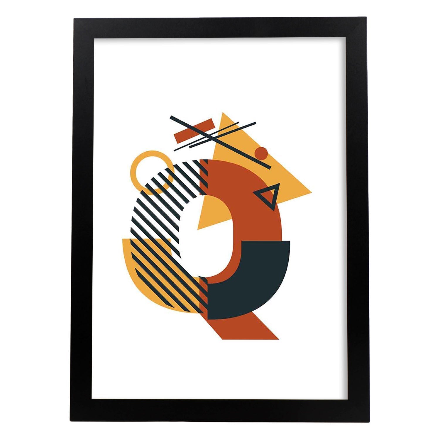 Poster de letra Q. Lámina estilo Geometria con formas con imágenes del alfabeto.-Artwork-Nacnic-A3-Marco Negro-Nacnic Estudio SL