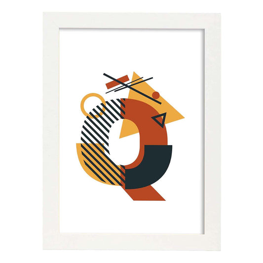 Poster de letra Q. Lámina estilo Geometria con formas con imágenes del alfabeto.-Artwork-Nacnic-A4-Marco Blanco-Nacnic Estudio SL