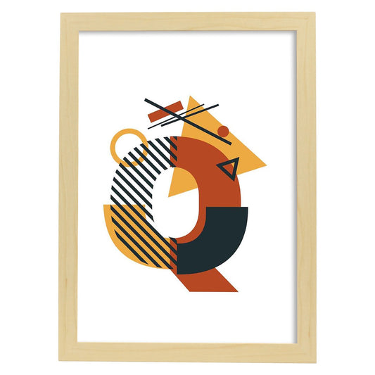 Poster de letra Q. Lámina estilo Geometria con formas con imágenes del alfabeto.-Artwork-Nacnic-A4-Marco Madera clara-Nacnic Estudio SL