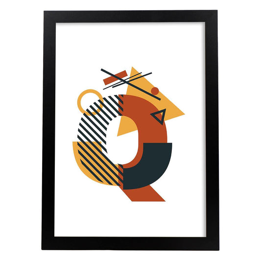 Poster de letra Q. Lámina estilo Geometria con formas con imágenes del alfabeto.-Artwork-Nacnic-A4-Marco Negro-Nacnic Estudio SL
