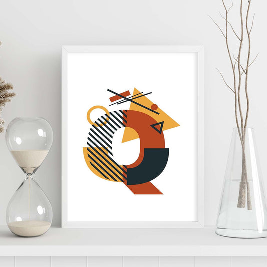 Poster de letra Q. Lámina estilo Geometria con formas con imágenes del alfabeto.-Artwork-Nacnic-Nacnic Estudio SL
