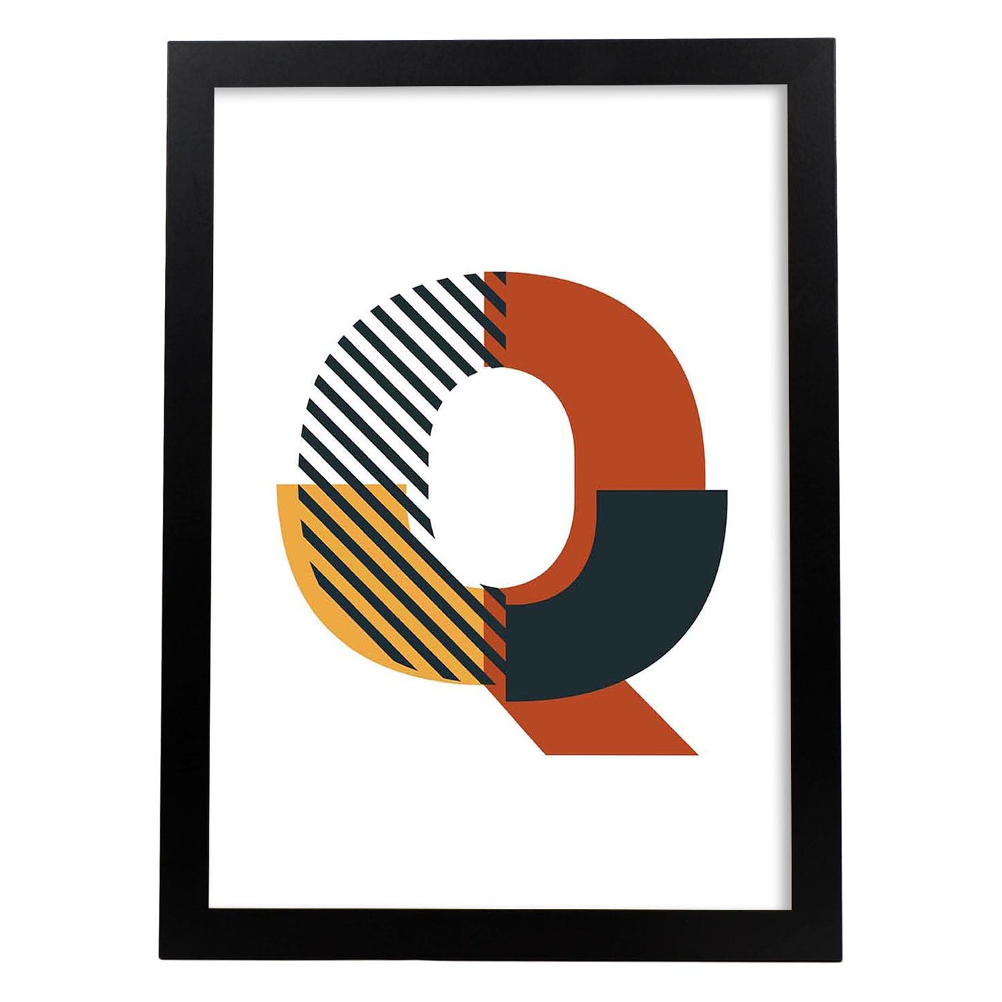 Poster de letra Q. Lámina estilo Geometria con imágenes del alfabeto.-Artwork-Nacnic-A4-Marco Negro-Nacnic Estudio SL