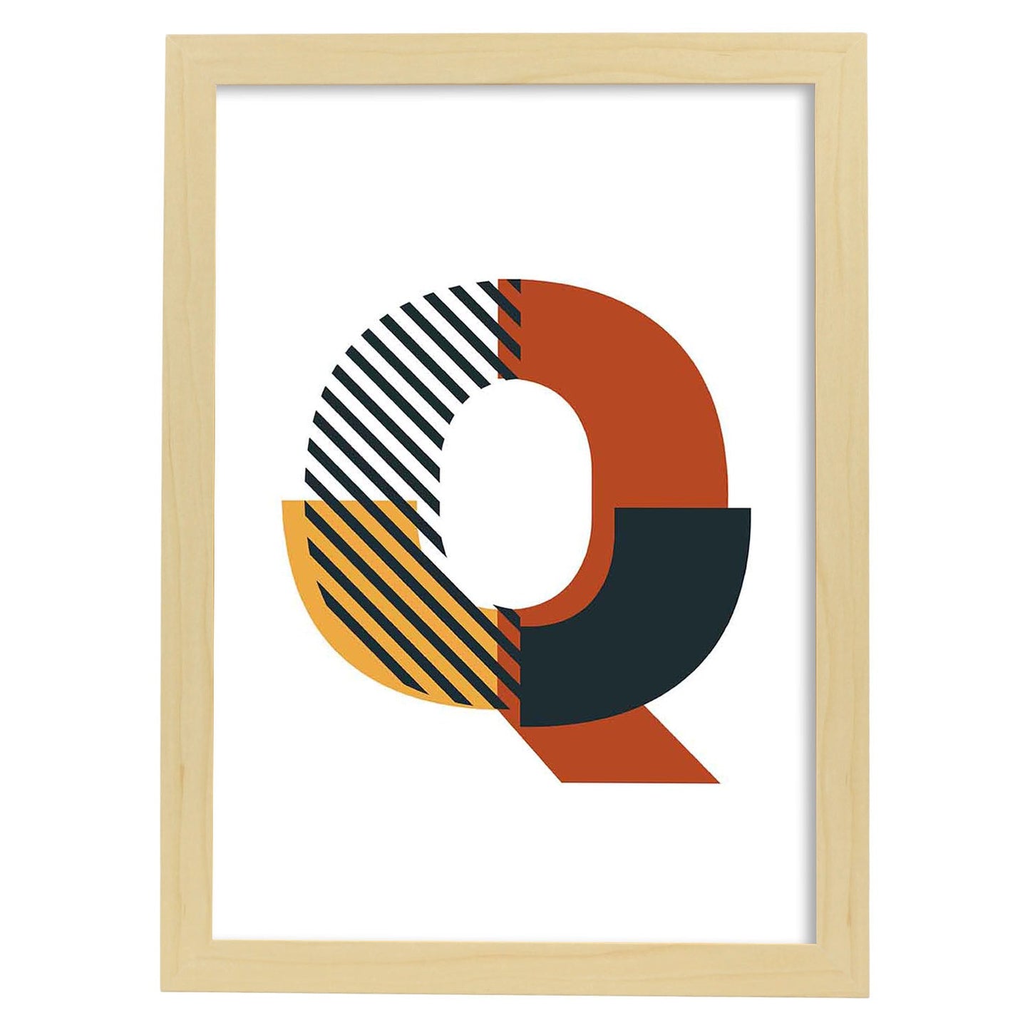 Poster de letra Q. Lámina estilo Geometria con imágenes del alfabeto.-Artwork-Nacnic-A3-Marco Madera clara-Nacnic Estudio SL