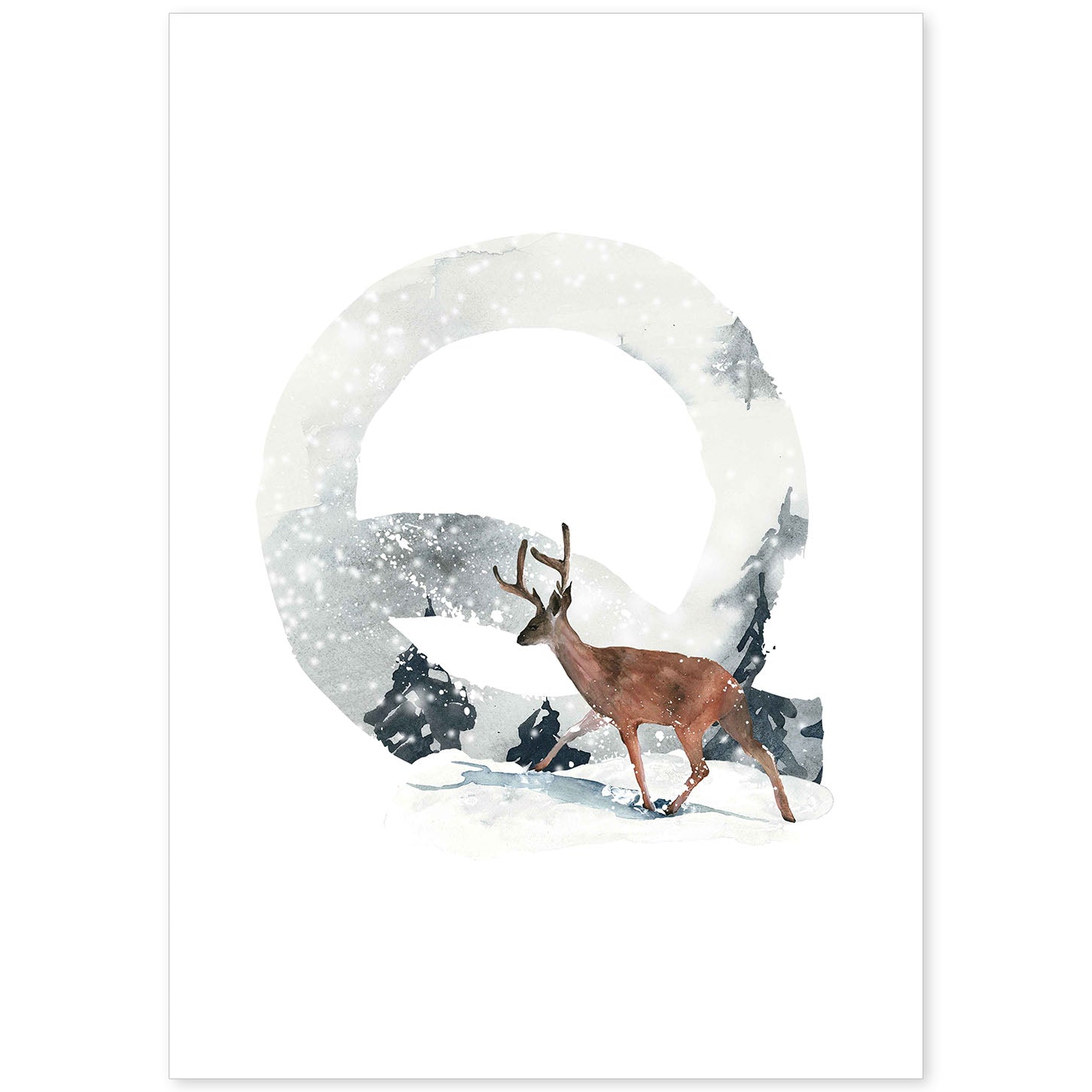 Poster de letra Q. Lámina estilo Invierno con imágenes del alfabeto.-Artwork-Nacnic-A4-Sin marco-Nacnic Estudio SL