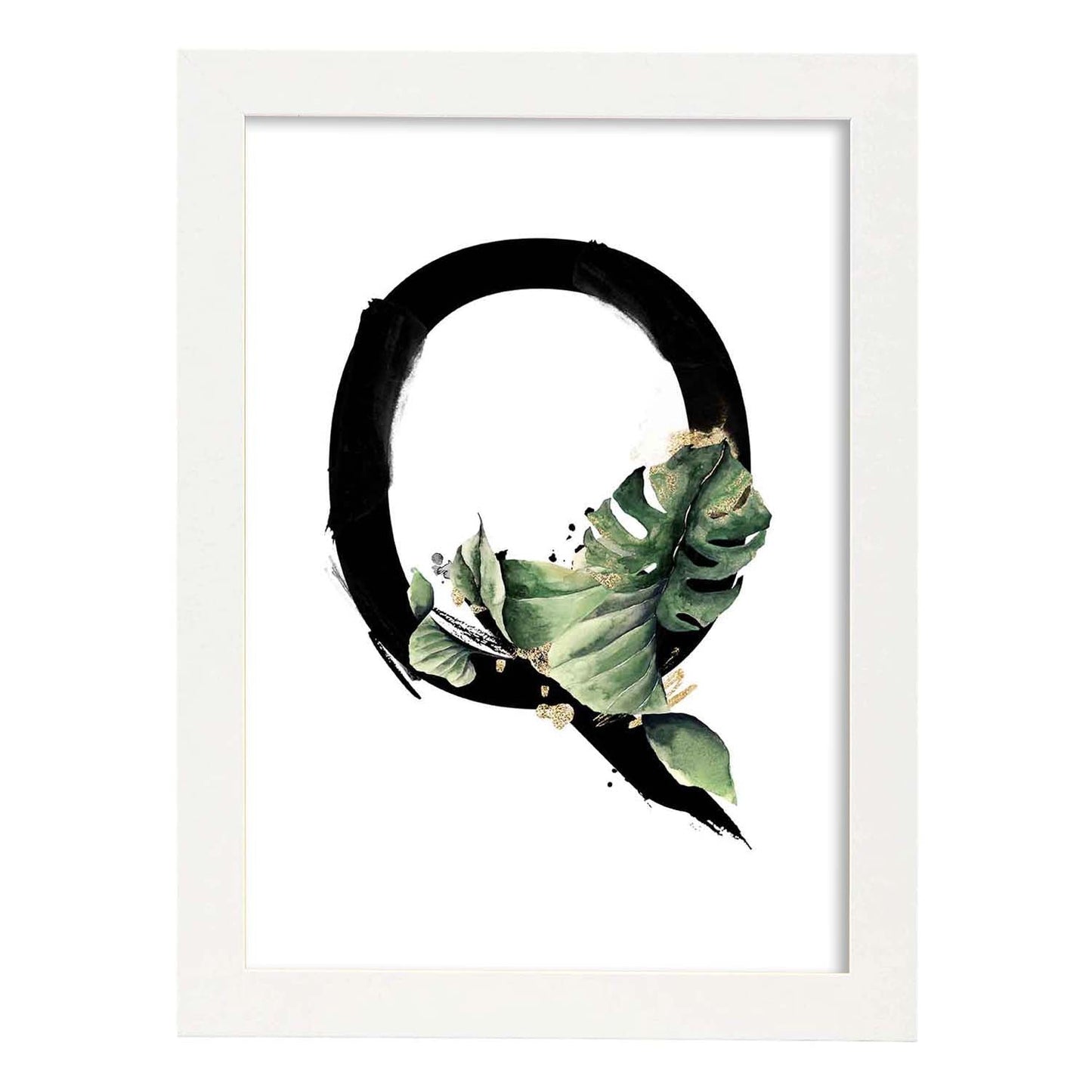 Poster de letra Q. Lámina estilo Jungla Negra con imágenes del alfabeto.-Artwork-Nacnic-A3-Marco Blanco-Nacnic Estudio SL