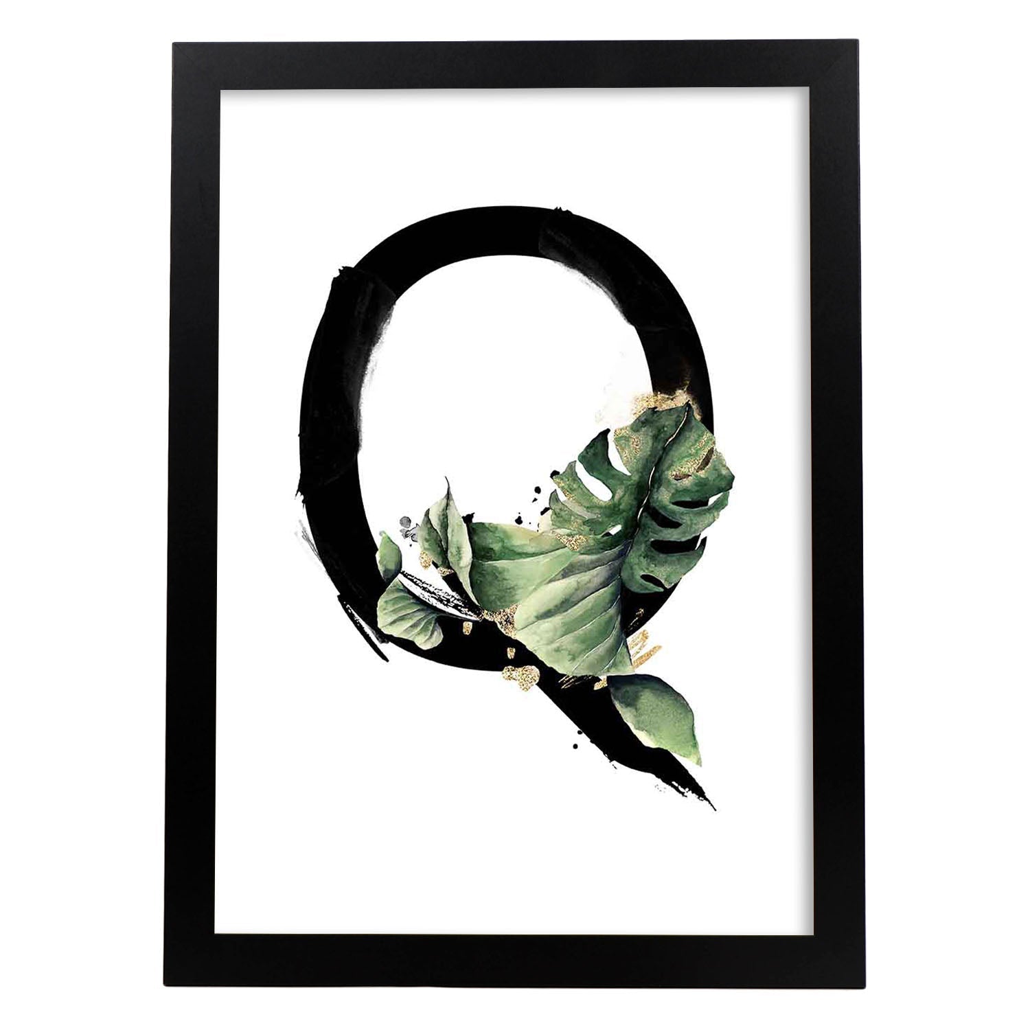 Poster de letra Q. Lámina estilo Jungla Negra con imágenes del alfabeto.-Artwork-Nacnic-A3-Marco Negro-Nacnic Estudio SL