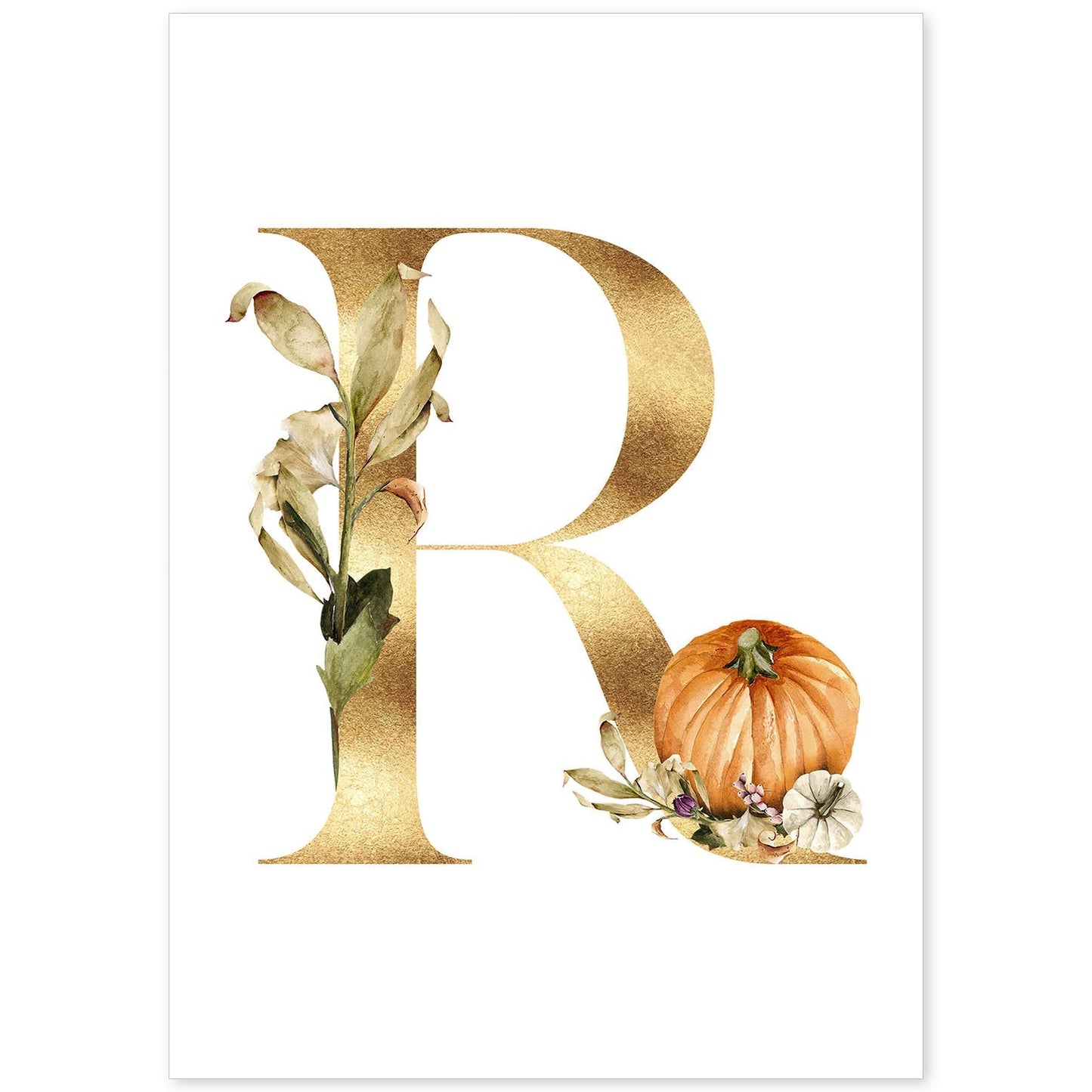 Poster de letra R. Lámina estilo Dorado Floral con imágenes del alfabeto.-Artwork-Nacnic-A4-Sin marco-Nacnic Estudio SL