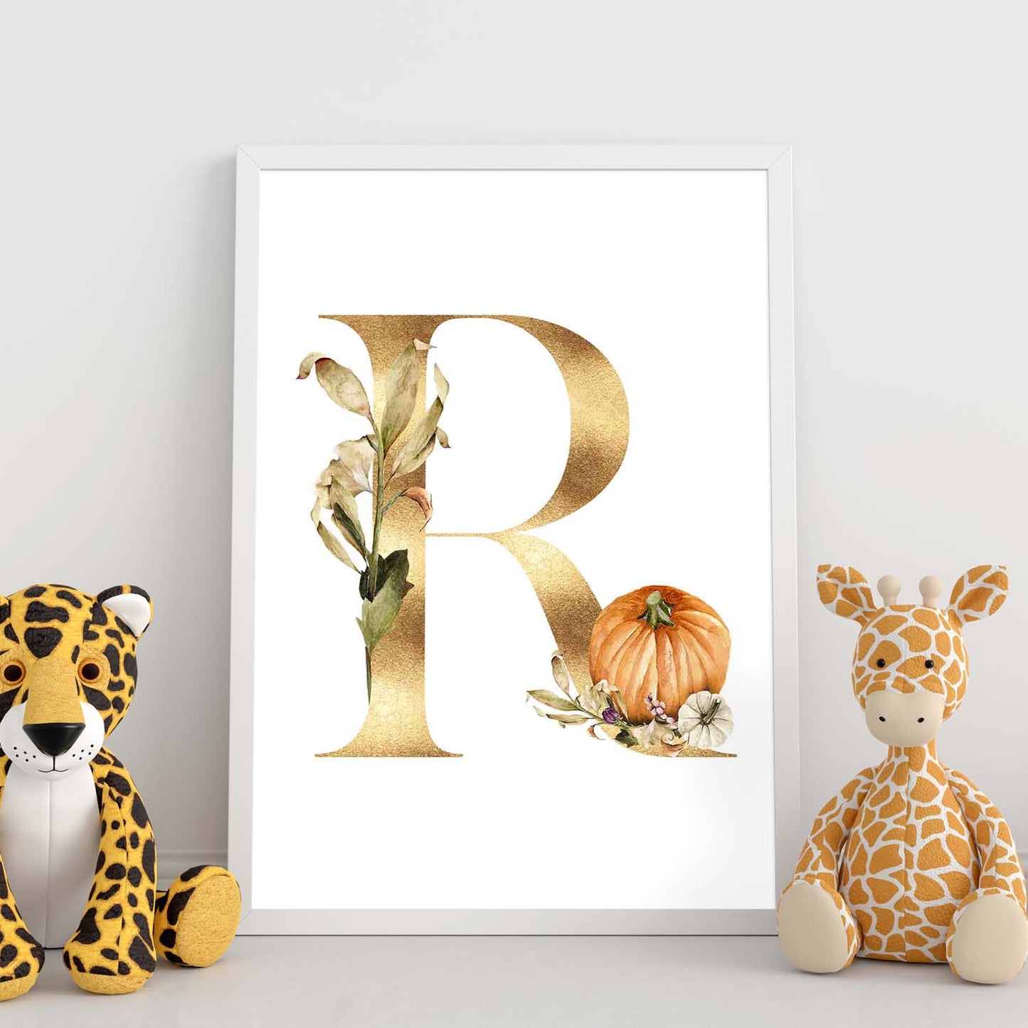 Poster de letra R. Lámina estilo Dorado Floral con imágenes del alfabeto.-Artwork-Nacnic-Nacnic Estudio SL