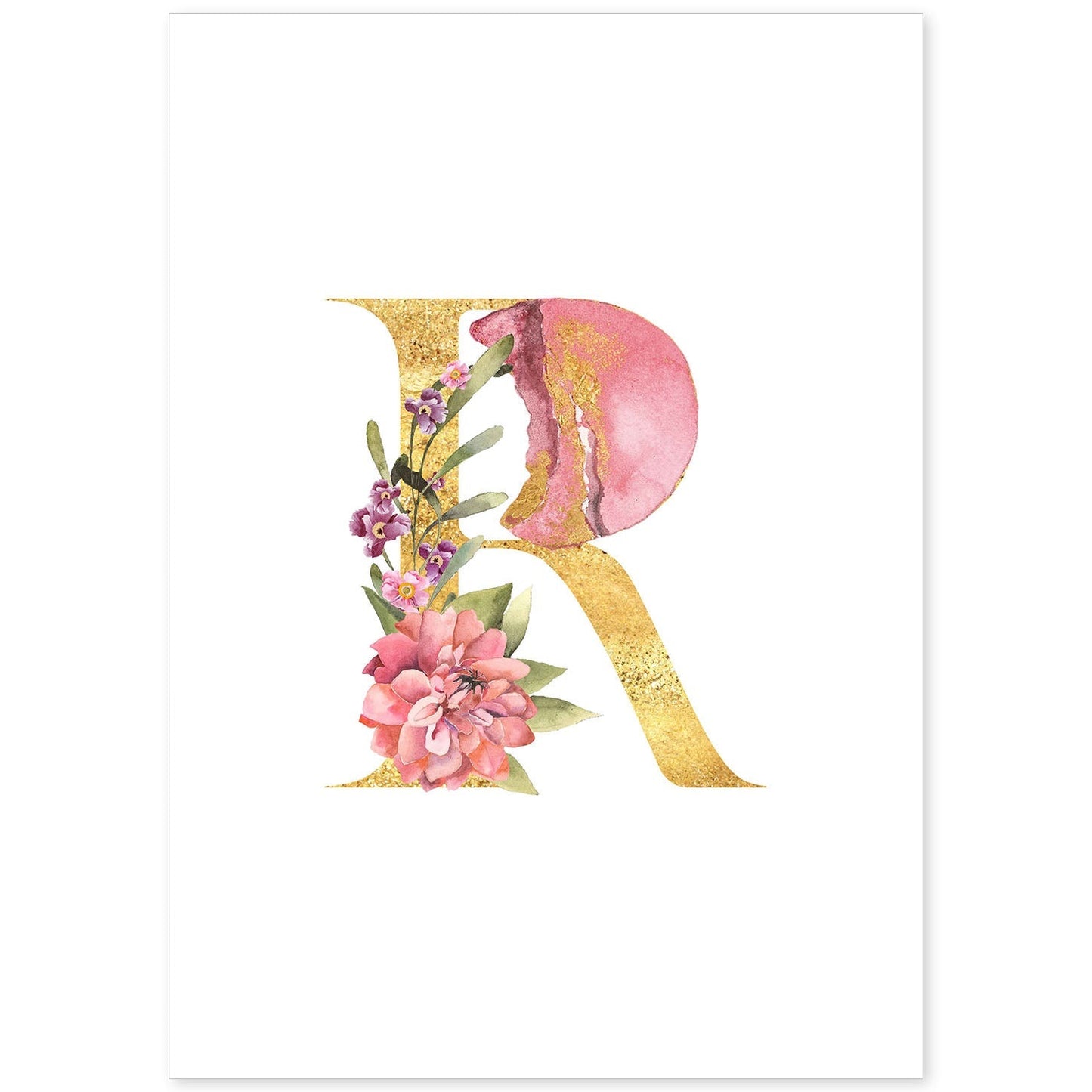 Poster de letra R. Lámina estilo Dorado Rosa con imágenes del alfabeto.-Artwork-Nacnic-A4-Sin marco-Nacnic Estudio SL