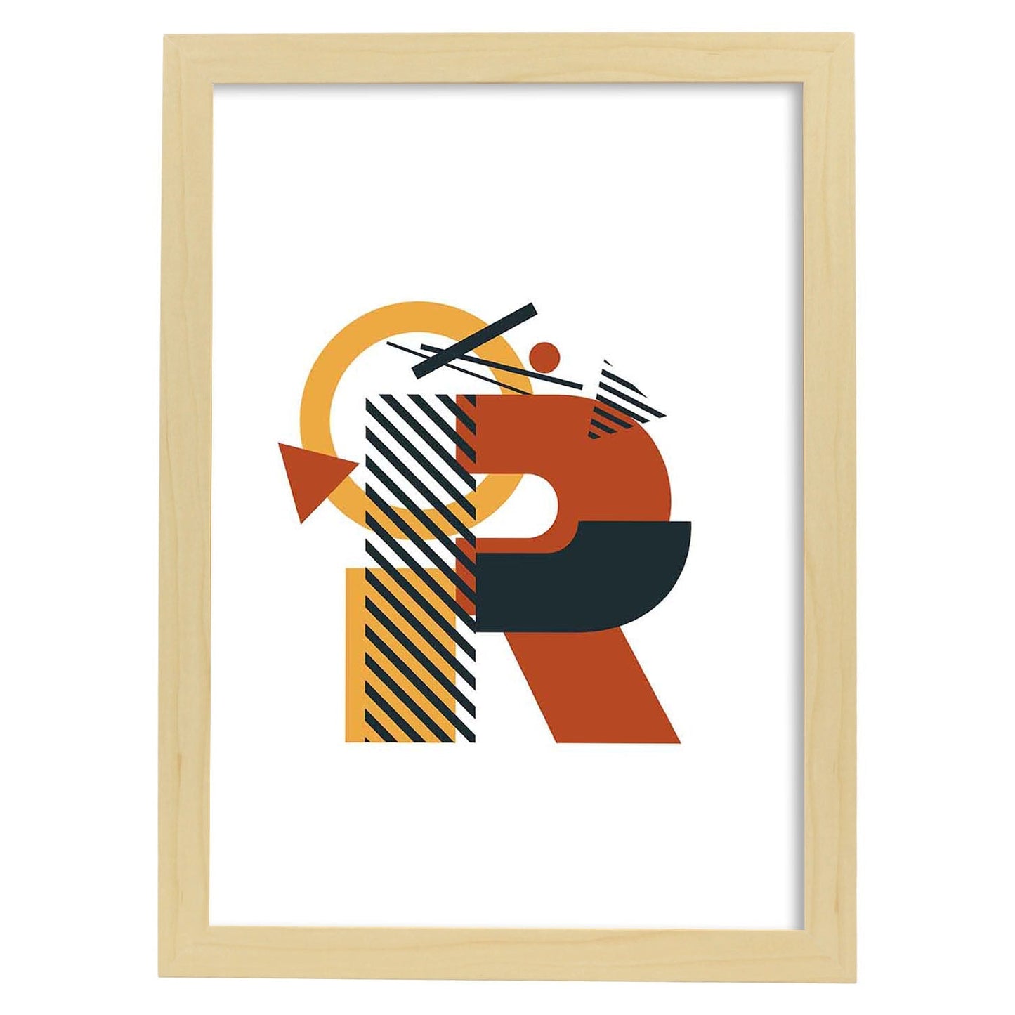 Poster de letra R. Lámina estilo Geometria con formas con imágenes del alfabeto.-Artwork-Nacnic-A3-Marco Madera clara-Nacnic Estudio SL