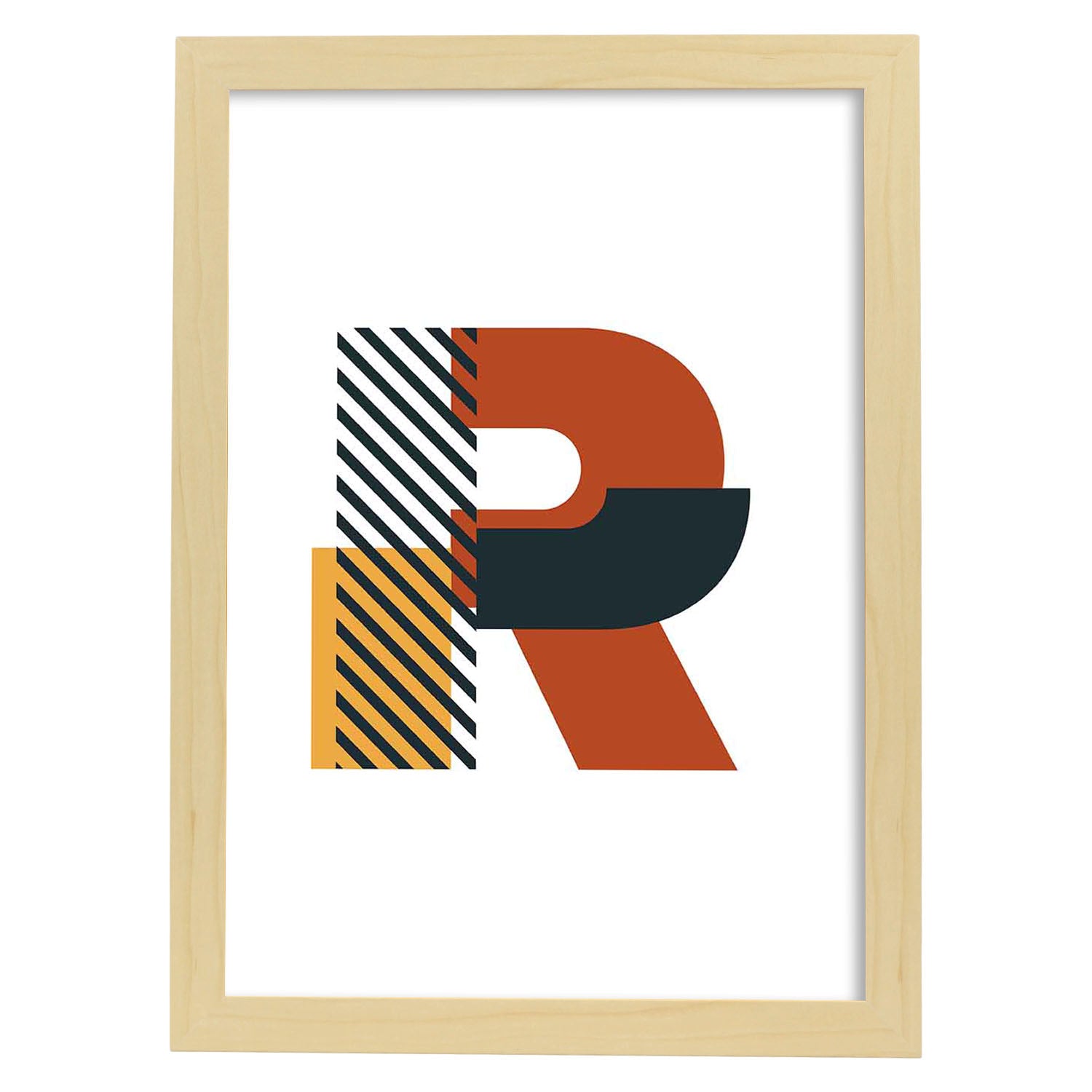 Poster de letra R. Lámina estilo Geometria con imágenes del alfabeto.-Artwork-Nacnic-A3-Marco Madera clara-Nacnic Estudio SL