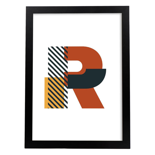 Poster de letra R. Lámina estilo Geometria con imágenes del alfabeto.-Artwork-Nacnic-A4-Marco Negro-Nacnic Estudio SL
