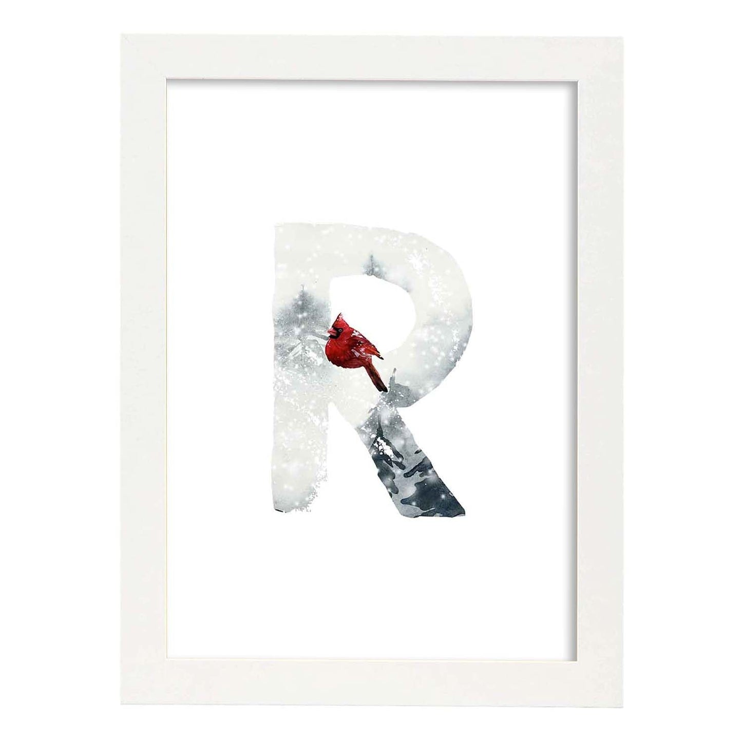 Poster de letra R. Lámina estilo Invierno con imágenes del alfabeto.-Artwork-Nacnic-A3-Marco Blanco-Nacnic Estudio SL