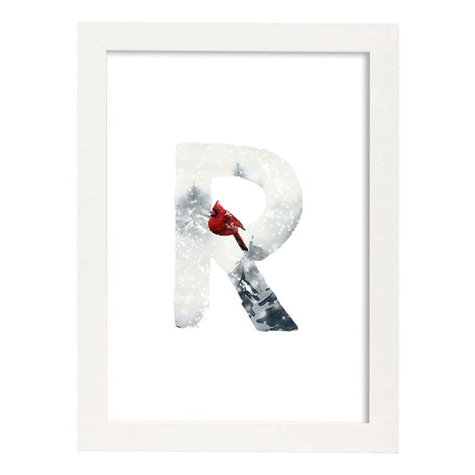 Poster de letra R. Lámina estilo Invierno con imágenes del alfabeto.-Artwork-Nacnic-A4-Marco Blanco-Nacnic Estudio SL