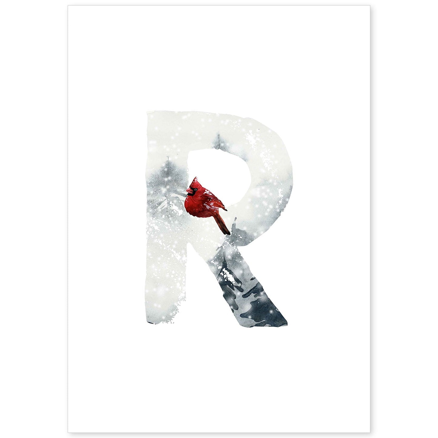 Poster de letra R. Lámina estilo Invierno con imágenes del alfabeto.-Artwork-Nacnic-A4-Sin marco-Nacnic Estudio SL