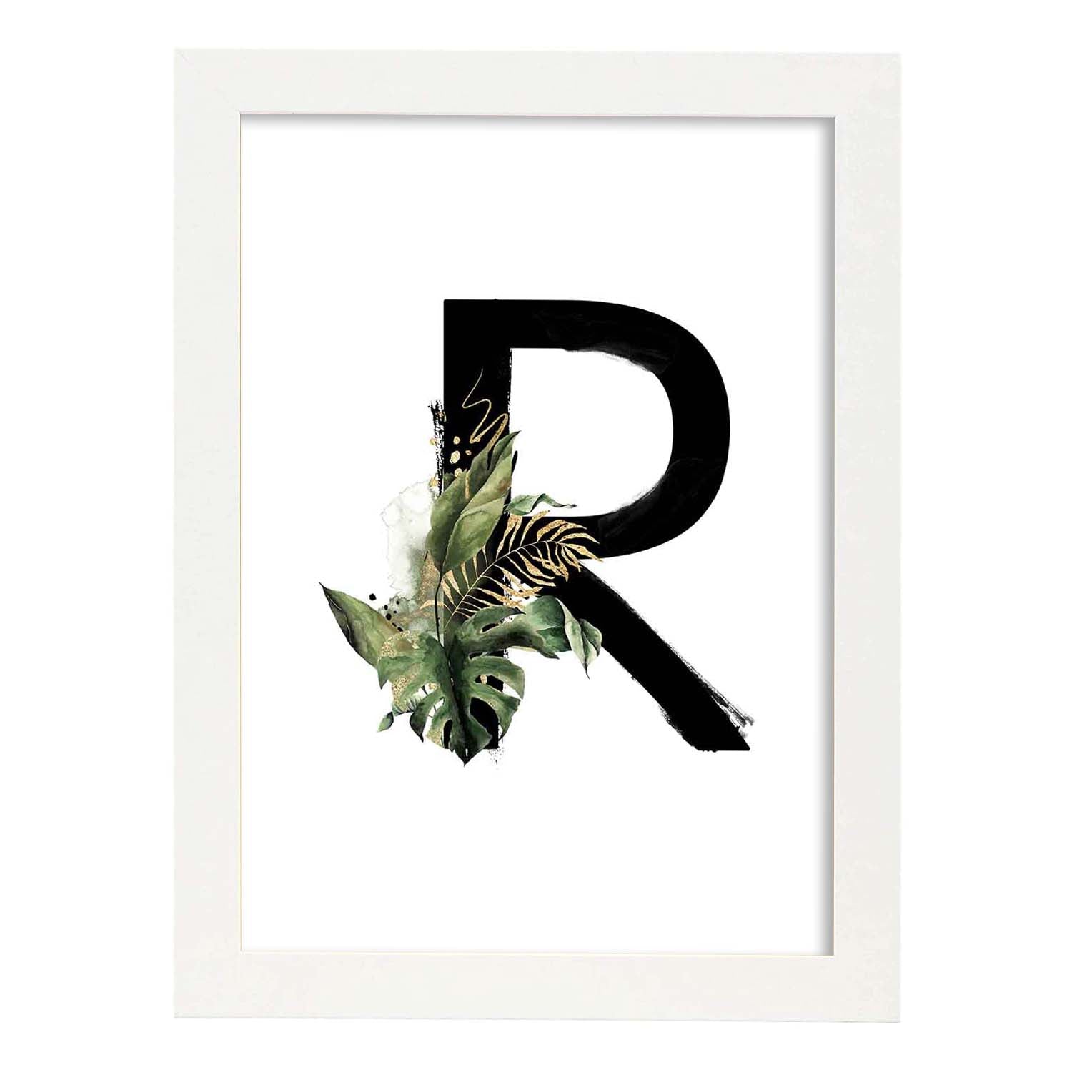 Poster de letra R. Lámina estilo Jungla Negra con imágenes del alfabeto.-Artwork-Nacnic-A3-Marco Blanco-Nacnic Estudio SL