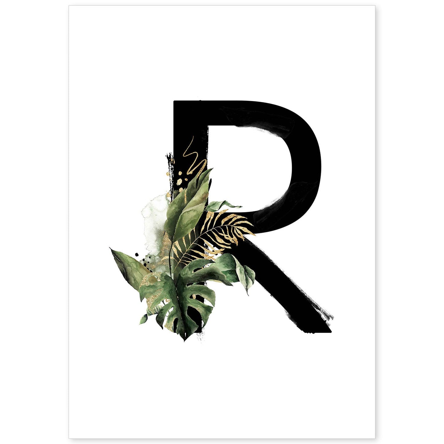 Poster de letra R. Lámina estilo Jungla Negra con imágenes del alfabeto.-Artwork-Nacnic-A4-Sin marco-Nacnic Estudio SL