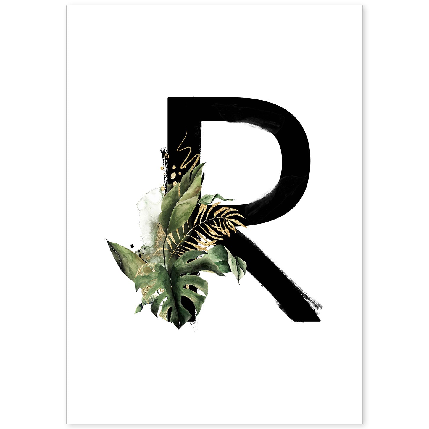 Poster de letra R. Lámina estilo Jungla Negra con imágenes del alfabeto.-Artwork-Nacnic-A4-Sin marco-Nacnic Estudio SL