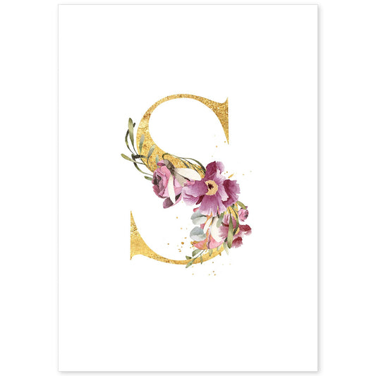 Poster de letra S. Lámina estilo Dorado Rosa con imágenes del alfabeto.-Artwork-Nacnic-A4-Sin marco-Nacnic Estudio SL