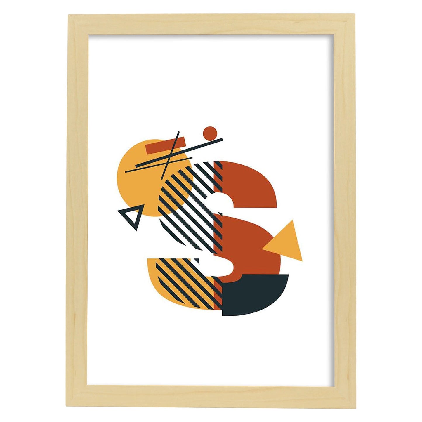 Poster de letra S. Lámina estilo Geometria con formas con imágenes del alfabeto.-Artwork-Nacnic-A3-Marco Madera clara-Nacnic Estudio SL