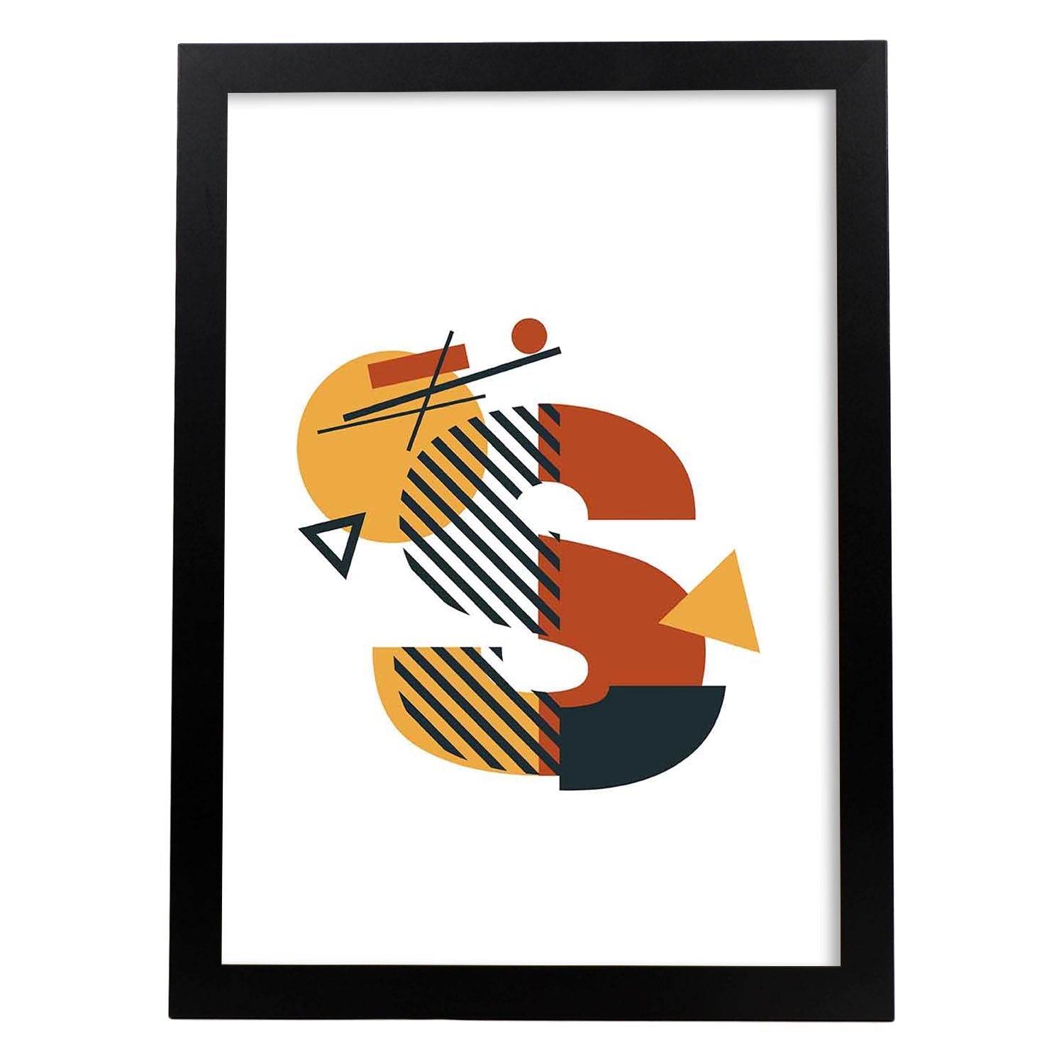 Poster de letra S. Lámina estilo Geometria con formas con imágenes del alfabeto.-Artwork-Nacnic-A3-Marco Negro-Nacnic Estudio SL