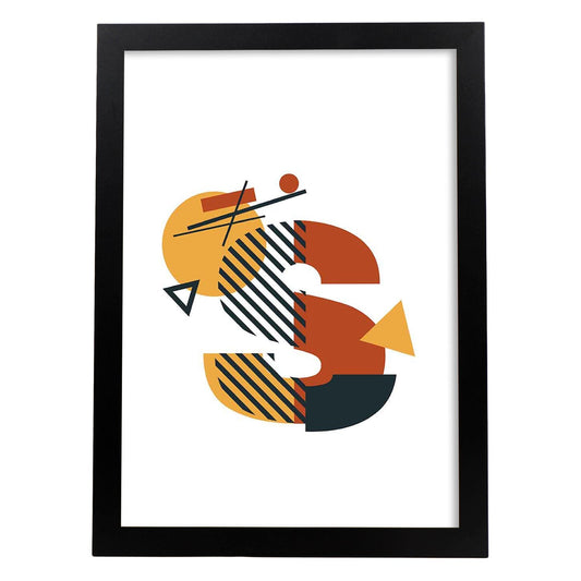 Poster de letra S. Lámina estilo Geometria con formas con imágenes del alfabeto.-Artwork-Nacnic-A4-Marco Negro-Nacnic Estudio SL
