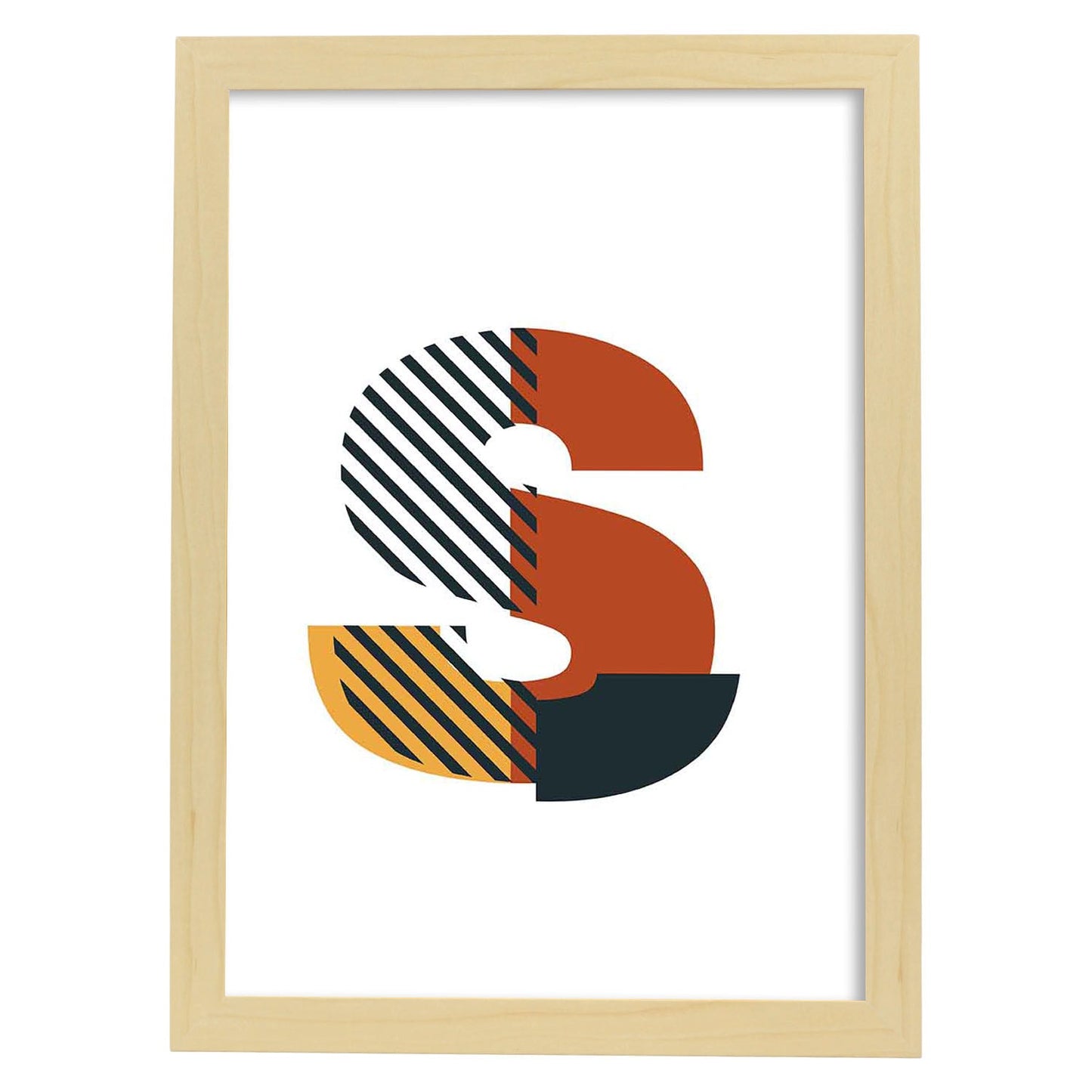 Poster de letra S. Lámina estilo Geometria con imágenes del alfabeto.-Artwork-Nacnic-A3-Marco Madera clara-Nacnic Estudio SL