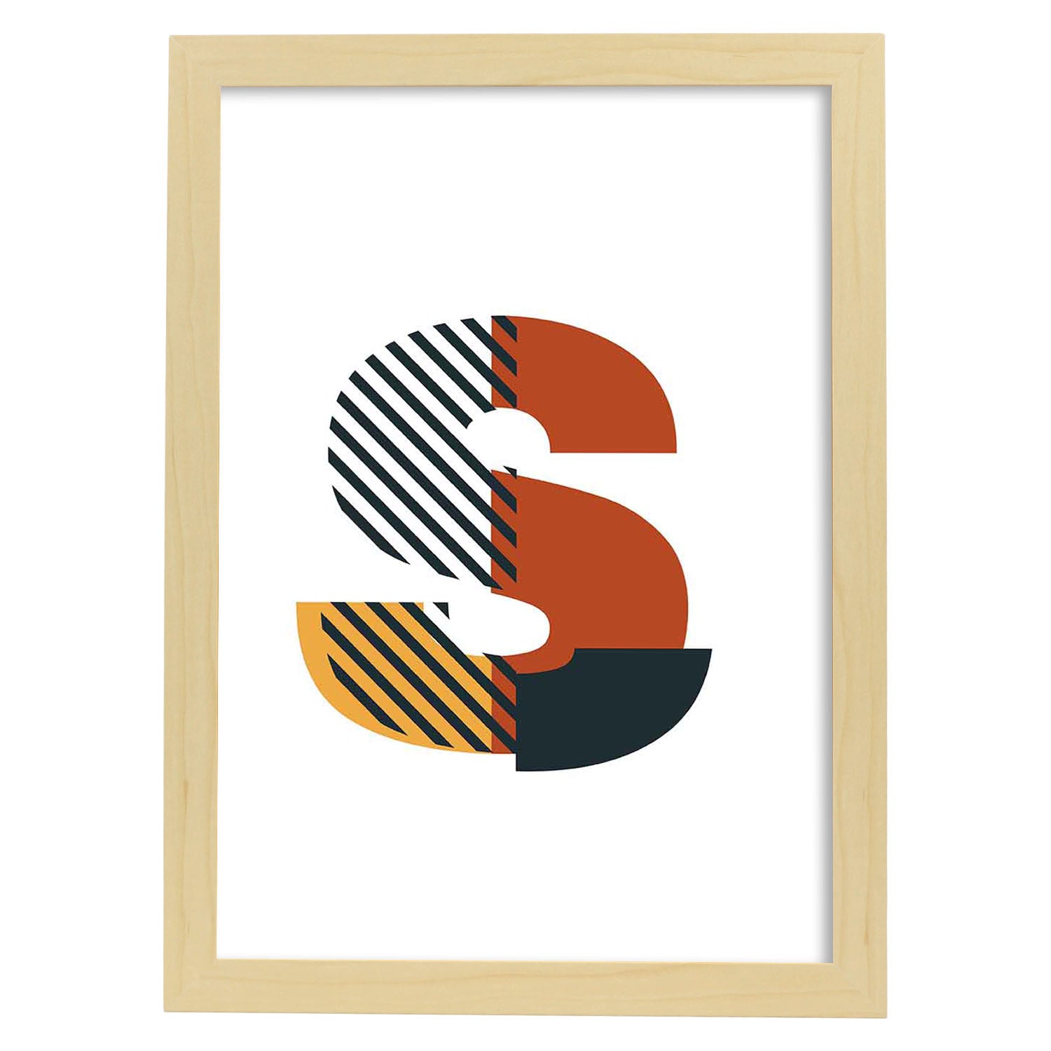 Poster de letra S. Lámina estilo Geometria con imágenes del alfabeto.-Artwork-Nacnic-A3-Marco Madera clara-Nacnic Estudio SL