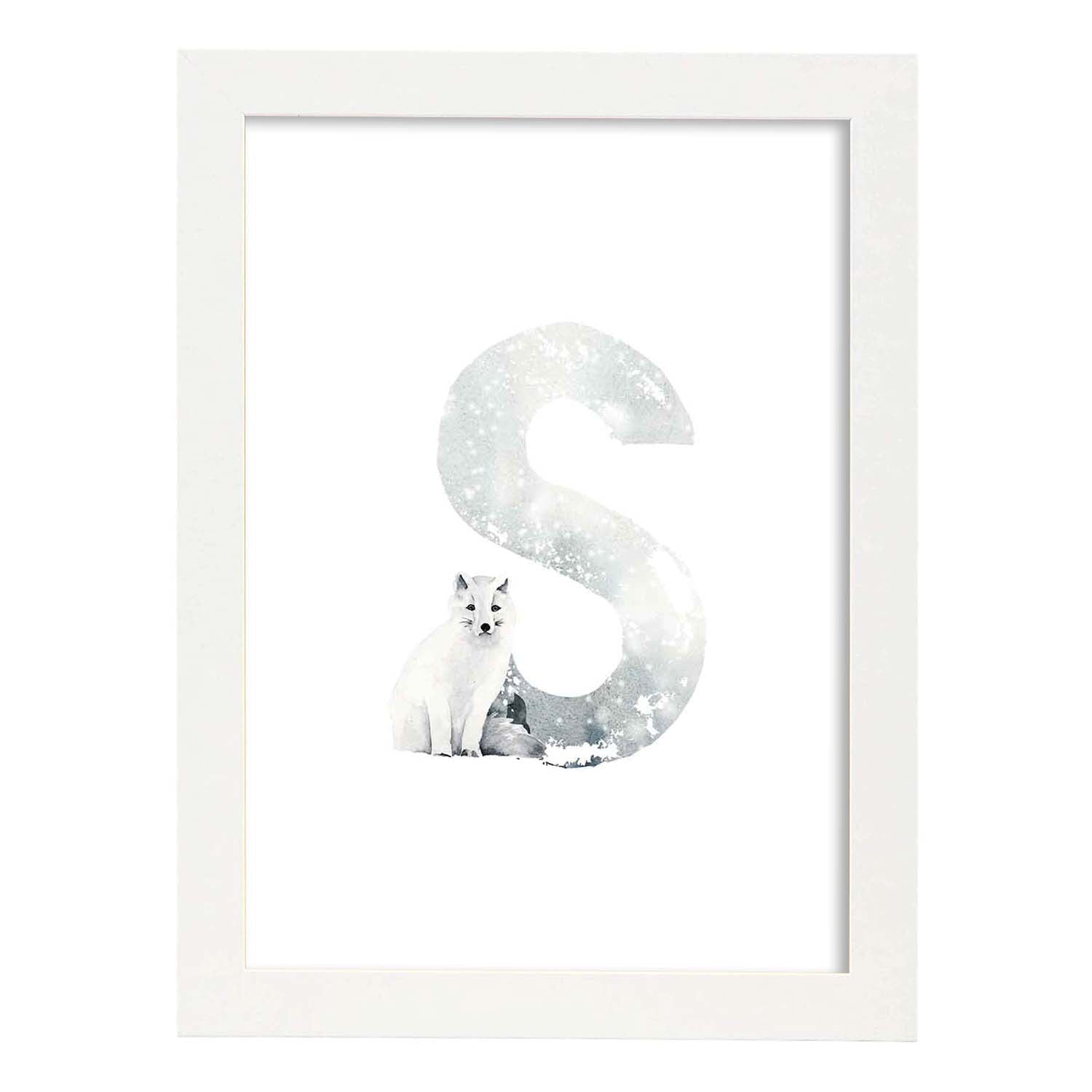 Poster de letra S. Lámina estilo Invierno con imágenes del alfabeto.-Artwork-Nacnic-A3-Marco Blanco-Nacnic Estudio SL