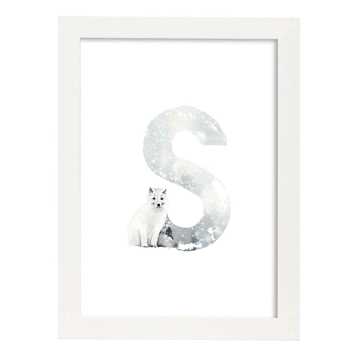 Poster de letra S. Lámina estilo Invierno con imágenes del alfabeto.-Artwork-Nacnic-A4-Marco Blanco-Nacnic Estudio SL