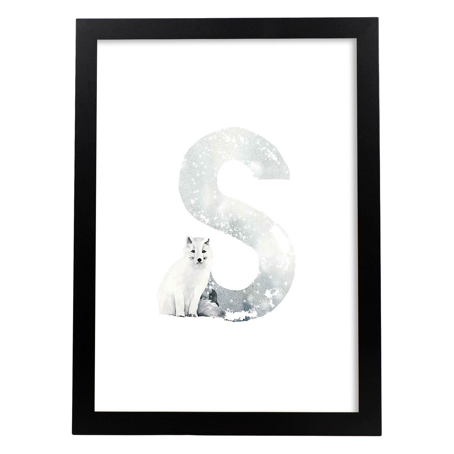Poster de letra S. Lámina estilo Invierno con imágenes del alfabeto.-Artwork-Nacnic-A4-Marco Negro-Nacnic Estudio SL