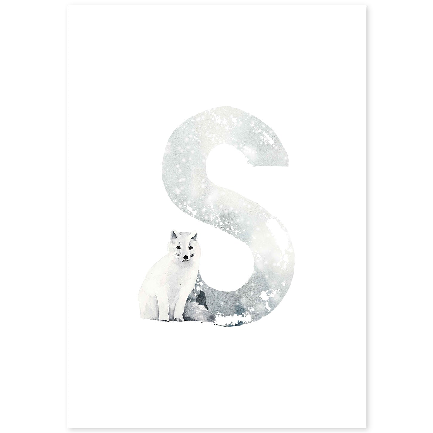 Poster de letra S. Lámina estilo Invierno con imágenes del alfabeto.-Artwork-Nacnic-A4-Sin marco-Nacnic Estudio SL