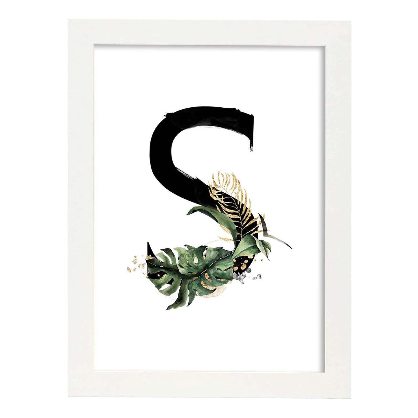Poster de letra S. Lámina estilo Jungla Negra con imágenes del alfabeto.-Artwork-Nacnic-A3-Marco Blanco-Nacnic Estudio SL