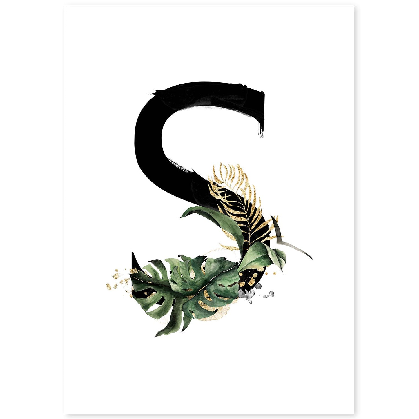 Poster de letra S. Lámina estilo Jungla Negra con imágenes del alfabeto.-Artwork-Nacnic-A4-Sin marco-Nacnic Estudio SL