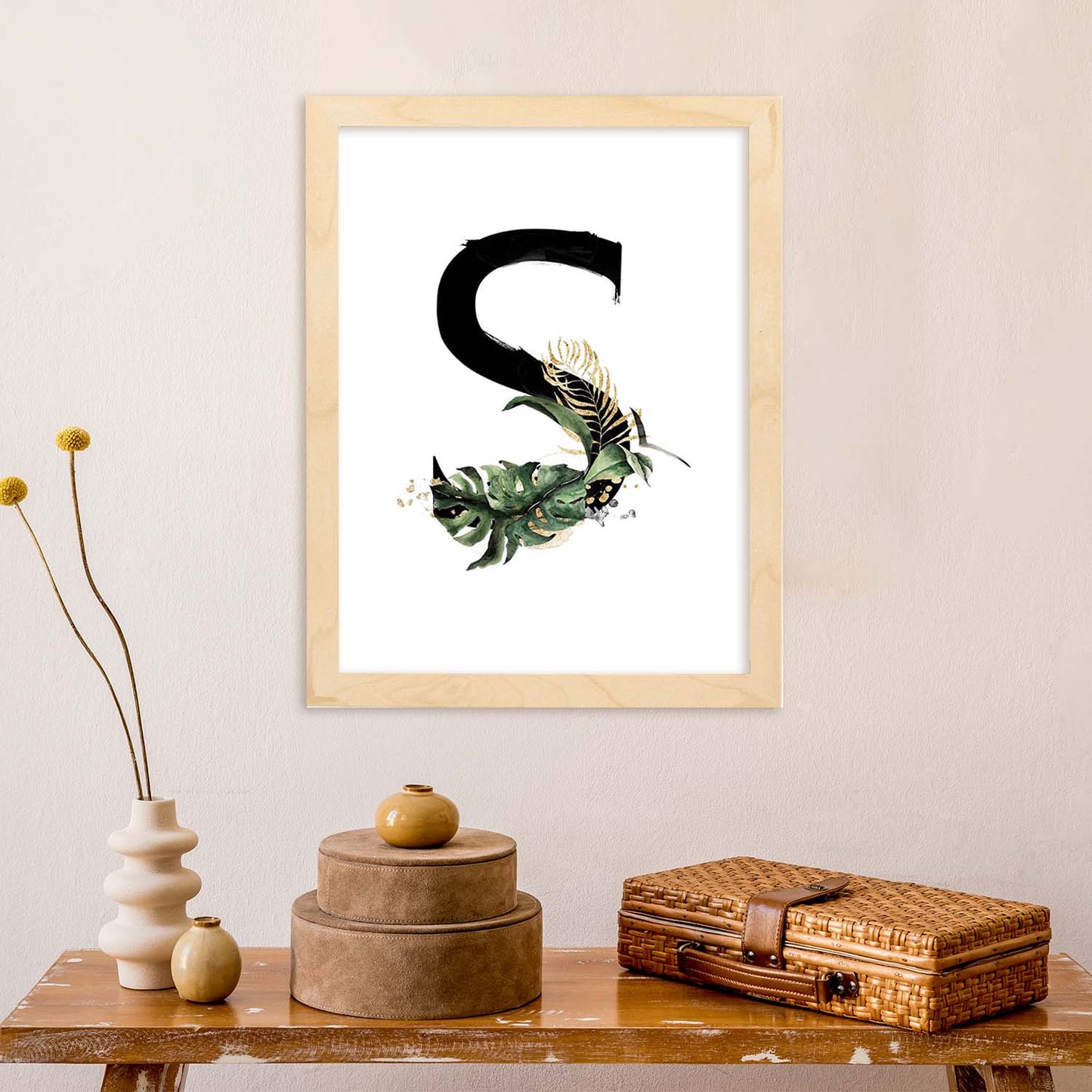Poster de letra S. Lámina estilo Jungla Negra con imágenes del alfabeto.-Artwork-Nacnic-Nacnic Estudio SL
