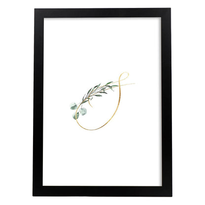 Poster de letra S. Lámina estilo Verde Fino con imágenes del alfabeto.-Artwork-Nacnic-A4-Marco Negro-Nacnic Estudio SL