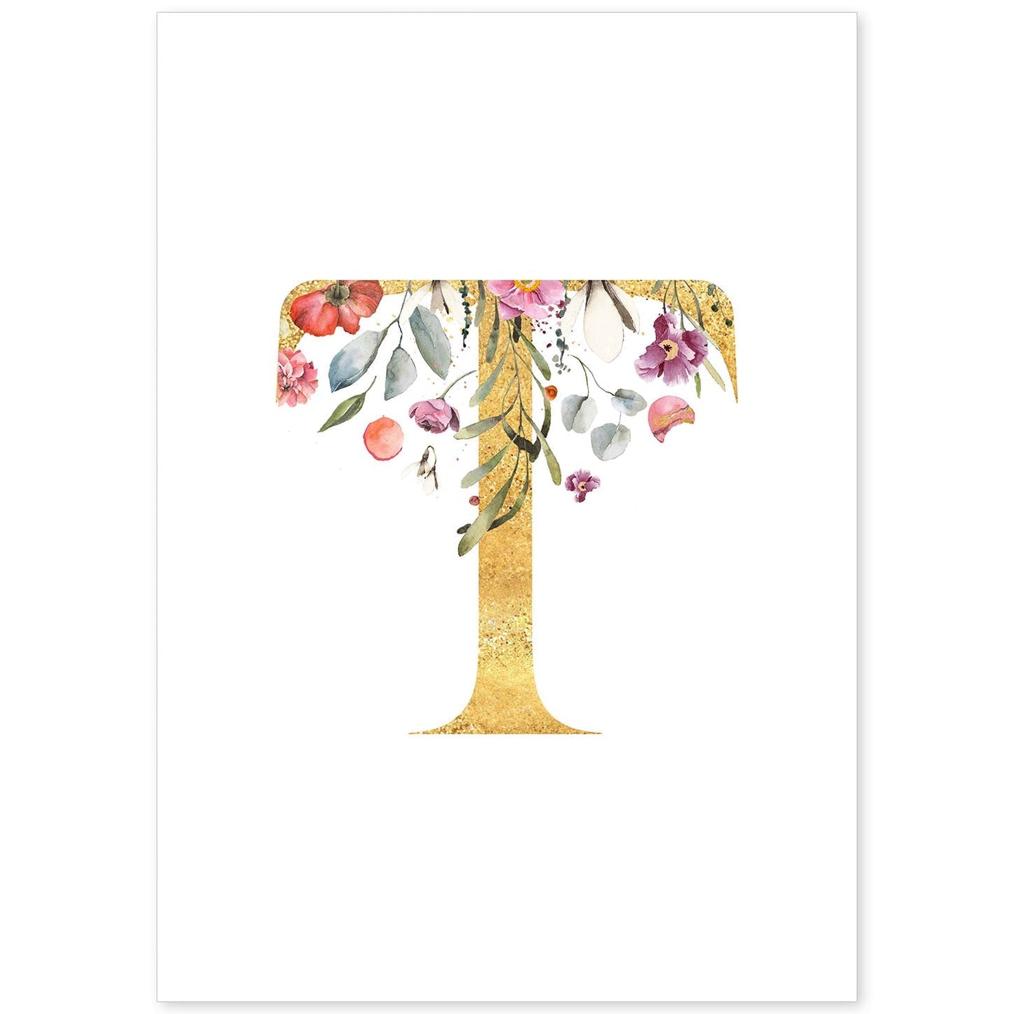 Poster de letra T. Lámina estilo Dorado Rosa con imágenes del alfabeto.-Artwork-Nacnic-A4-Sin marco-Nacnic Estudio SL