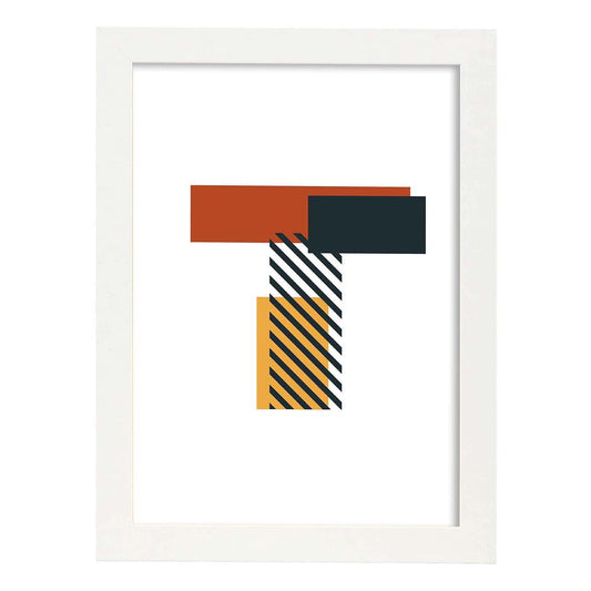 Poster de letra T. Lámina estilo Geometria con imágenes del alfabeto.-Artwork-Nacnic-A4-Marco Blanco-Nacnic Estudio SL