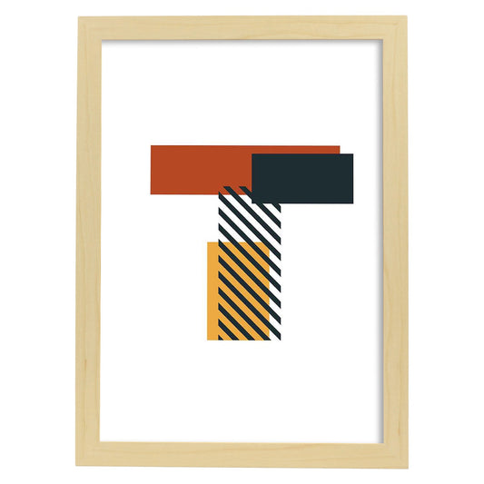 Poster de letra T. Lámina estilo Geometria con imágenes del alfabeto.-Artwork-Nacnic-A4-Marco Madera clara-Nacnic Estudio SL