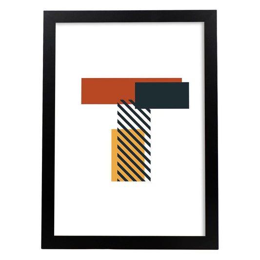 Poster de letra T. Lámina estilo Geometria con imágenes del alfabeto.-Artwork-Nacnic-A4-Marco Negro-Nacnic Estudio SL