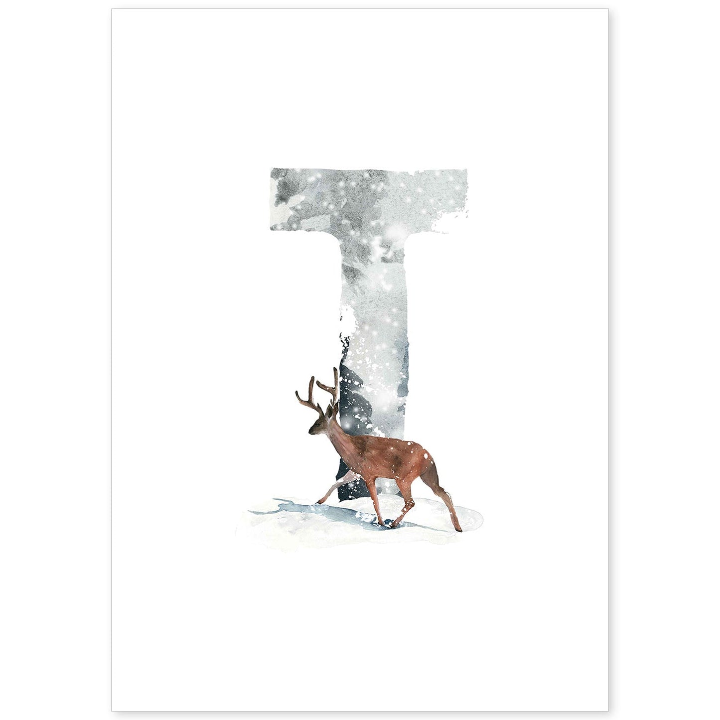 Poster de letra T. Lámina estilo Invierno con imágenes del alfabeto.-Artwork-Nacnic-A4-Sin marco-Nacnic Estudio SL