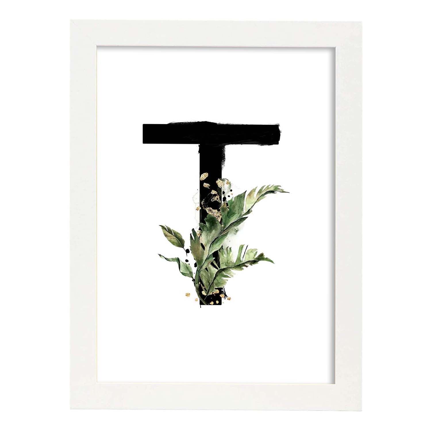 Poster de letra T. Lámina estilo Jungla Negra con imágenes del alfabeto.-Artwork-Nacnic-A3-Marco Blanco-Nacnic Estudio SL